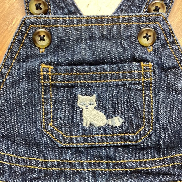 Just One You by Carters Dark Wash Denim Overalls w Embroidered Raccoon 3 Months - Picture 3 of 8